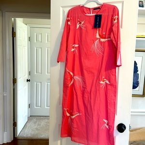 LaPlage coral bird design caftan